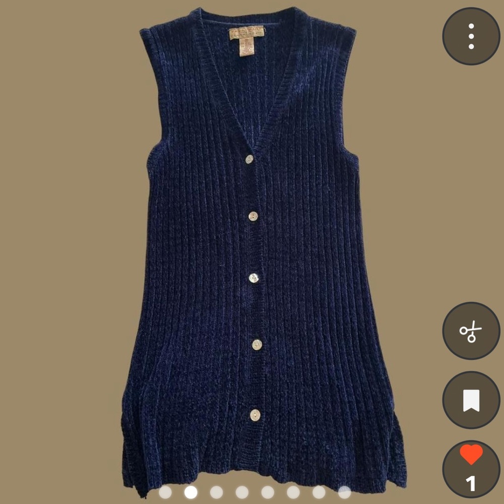 Vintage Navy Ribbed Button-Front Knit Vest